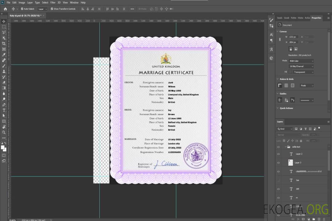 Modèle PSD de certificat de mariage du Royaume-Uni, template
